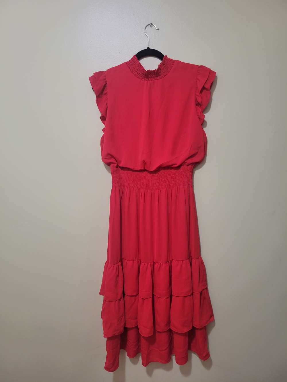 Saks Fifth Avenue Coral Red Ruffle Midi Dress